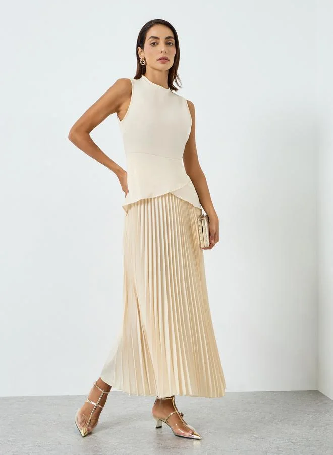 تايك تو فستان ميدي سادة بلا أكمام وتفاصيل كسرات